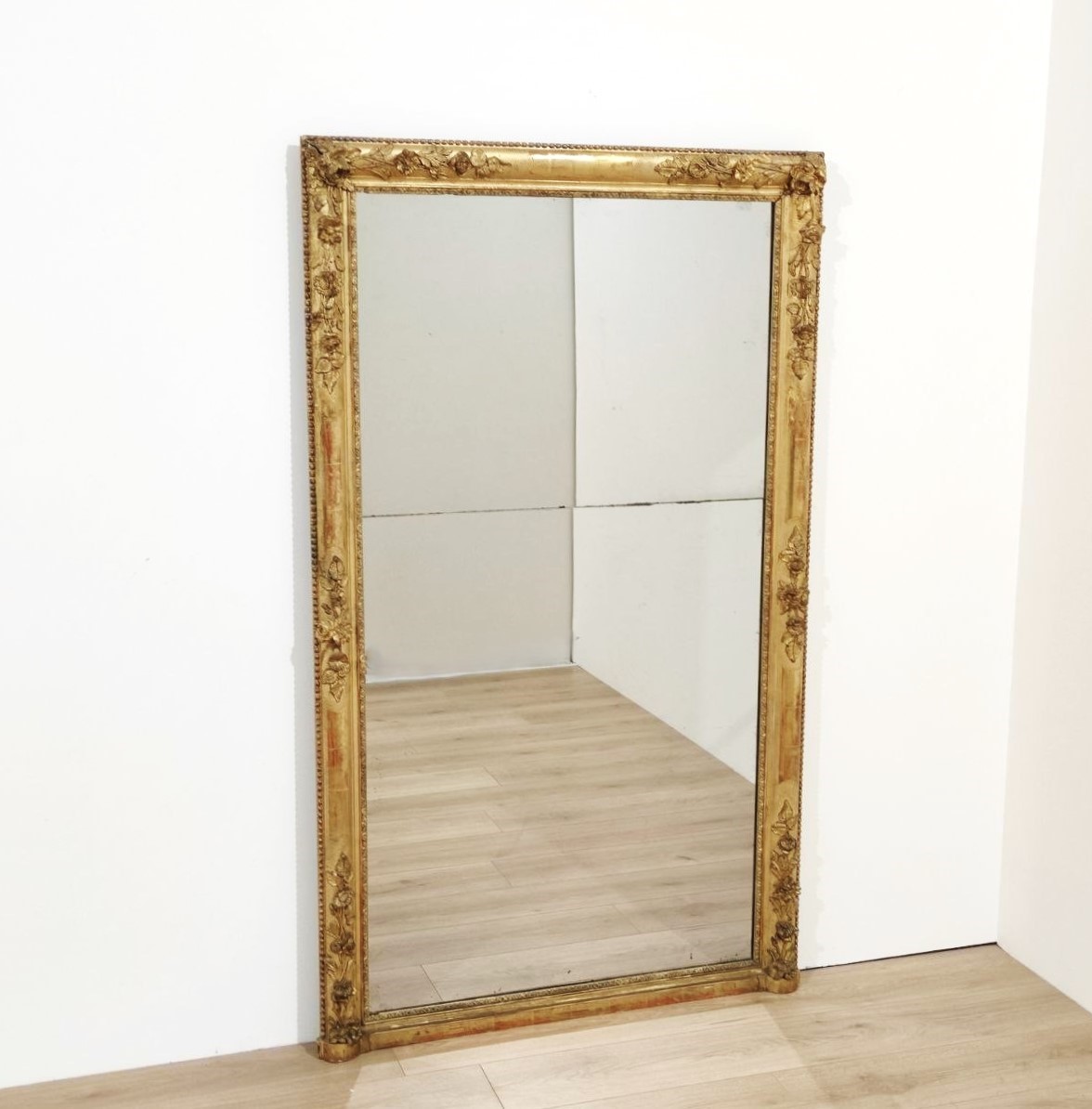 specchiera, antica, neoclassica, grande, specchio, mercurio, cornice, legno, dorata, decorazione, foglia, oro, fiori, XVIIIsec, XIXsec, 