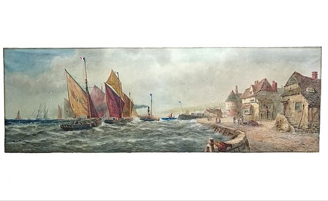 Hardy, Thomas, Bush, RBA, acquerello, watercolour, TBHardy, French, fishing, boats, 1892, pescherecci, canale, Manica, fineXIXsec, Royal, Society, British, Artists, 