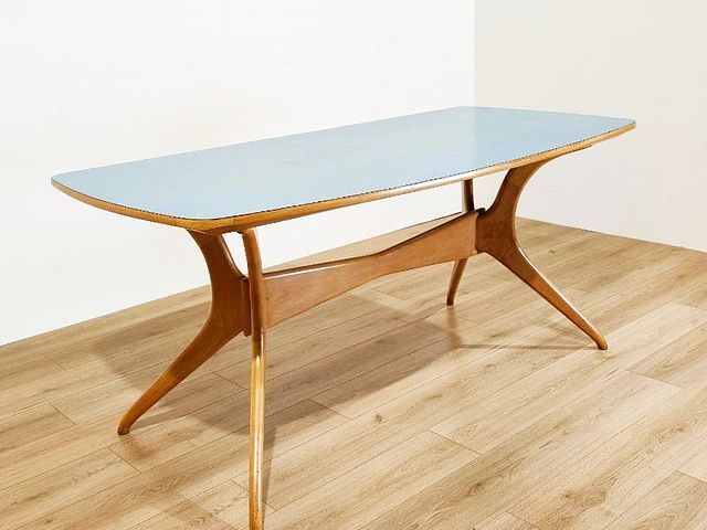 Ico, Parisi, design, tavolo, legno, chiaro, formica, celeste, anni50, anni60, IcoParisi, design, table, Italy, 1950s, 