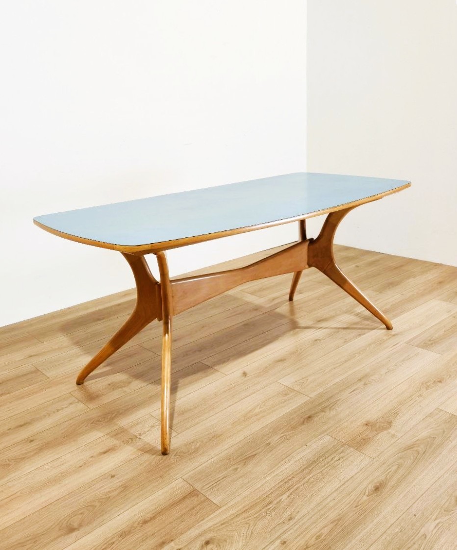 Ico, Parisi, design, tavolo, legno, chiaro, formica, celeste, anni50, anni60, IcoParisi, design, table, Italy, 1950s, 