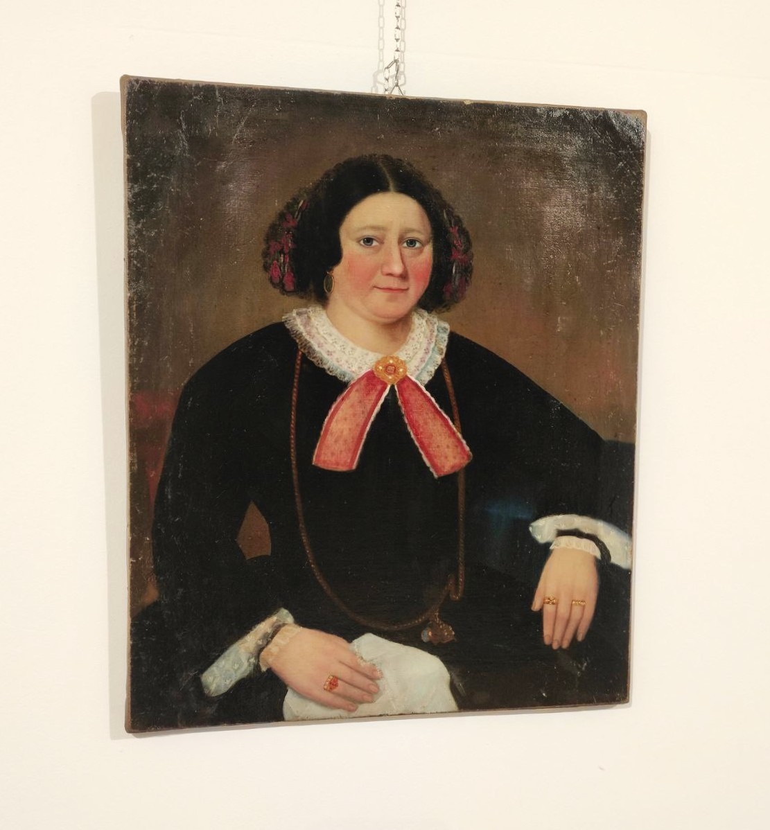 dipinto, antico, ritratto, signora, merletti, gioielli, olio, tela, Francia, Inghilterra, nord, Europa, PaesiBassi, XIXsec, 800, metà, 1800, 