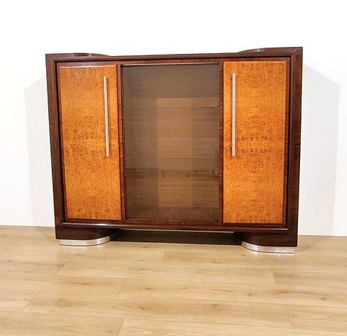 credenza, razionalista, legno, radica, vetro, scorrevole, acciaio, 1940, 1950, Razionalismo, Giò, Ponti, Highboard, sideboard, modernism, wood, glass, still, 1940s, 1950s, made, in, Italy, 