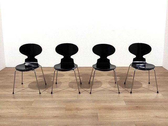 Arne, Jacobsen, sedie, formica, Fritz, Hansen, Made, in, Denmark, 1951, 1952, sedia, nera, laccata, Fritz, Hansen, black, lacquered, chairs, Arne, Jacobsen, 1950s, 