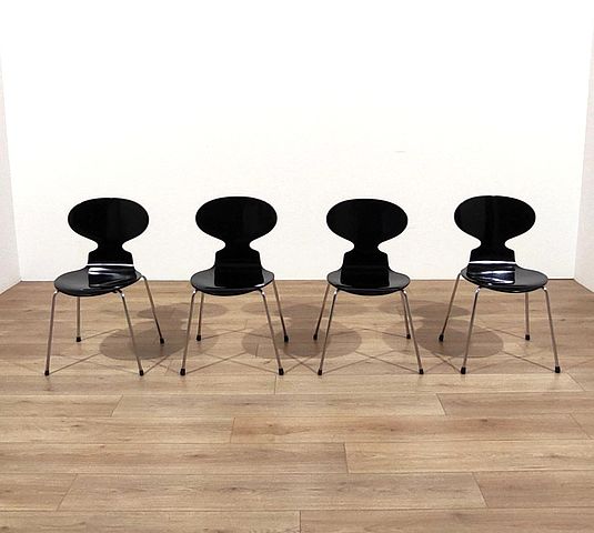 Arne, Jacobsen, sedie, formica, Fritz, Hansen, Made, in, Denmark, 1951, 1952, sedia, nera, laccata, Fritz, Hansen, black, lacquered, chairs, Arne, Jacobsen, 1950s, 