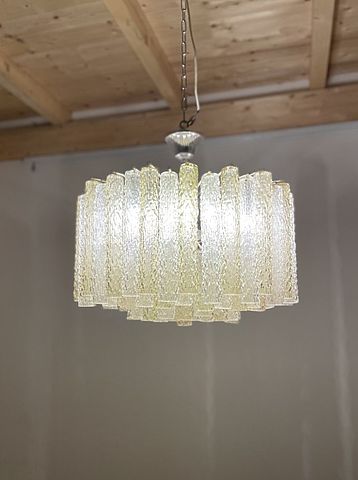 lampadario, serie, bricole, Venini, Murano, Venezia, anni60, chandelier, Venini, 1960s, vetro, soffiato, blowing, glass, trasparente, ambrato, bianco, ambra, tubi, vetro, Italia, 