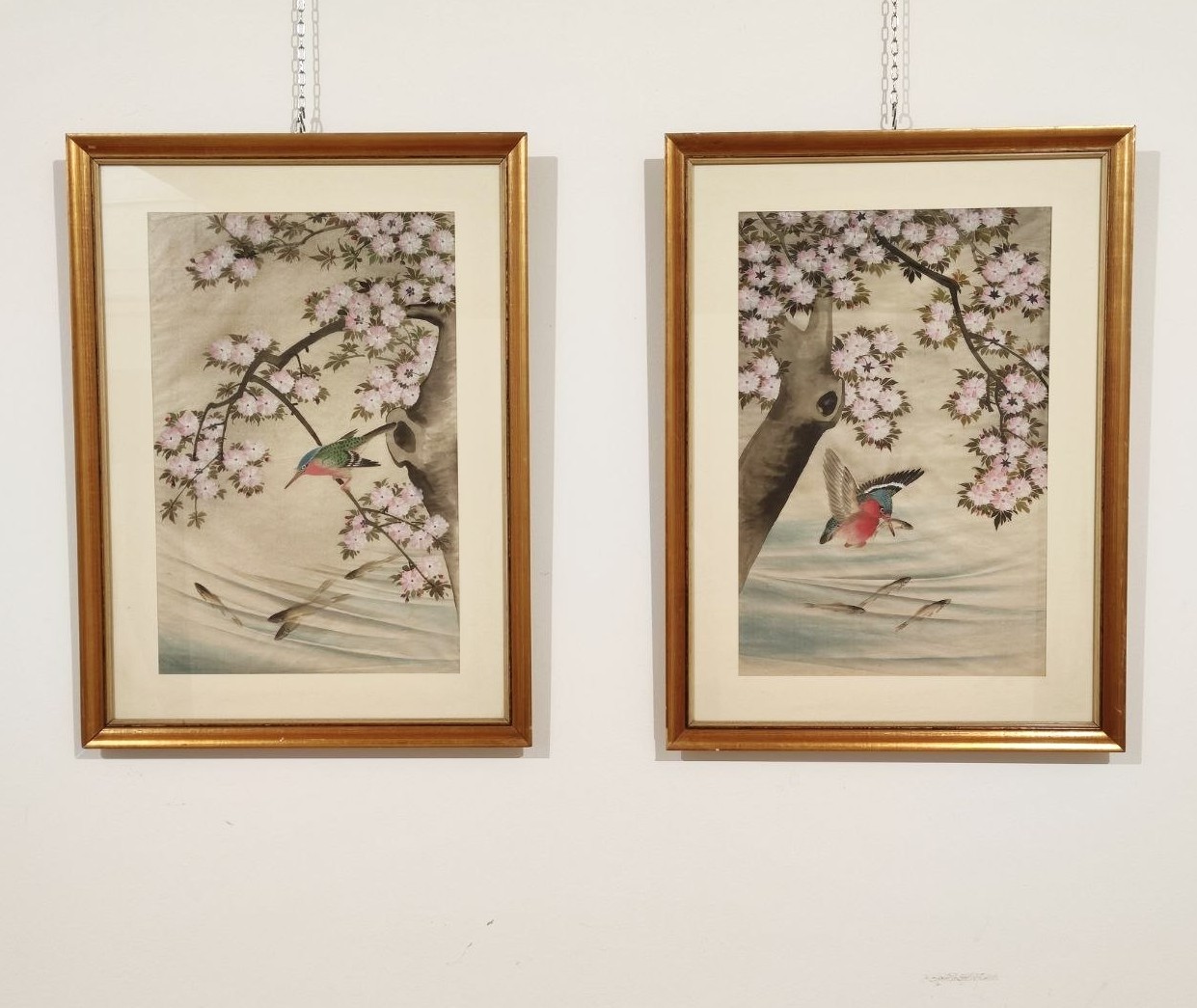 sete, cinesi, giapponesi, decorate, a, mano, uccello, martin, pescatore, China, Japan, decoro, orientaleggiante, XXsec, 