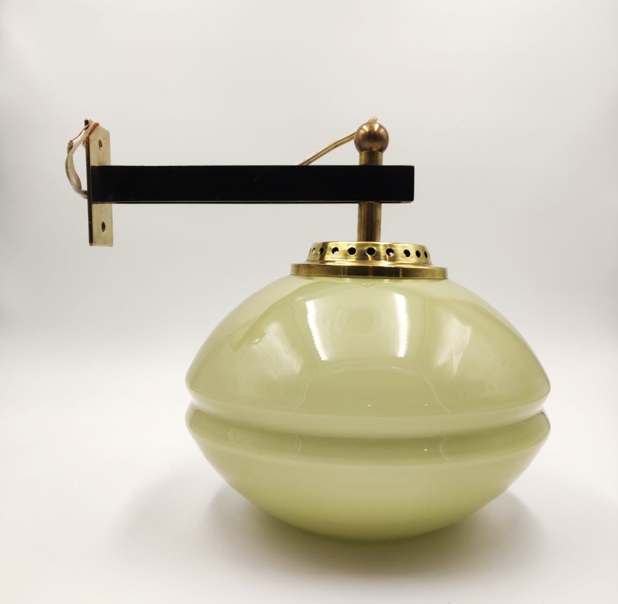 lampada, parete, applique, regolabile, ottone, ottone, verniciato, paralume, vetro, incamiciato, verde, salvia, anni50, Italia, design, 