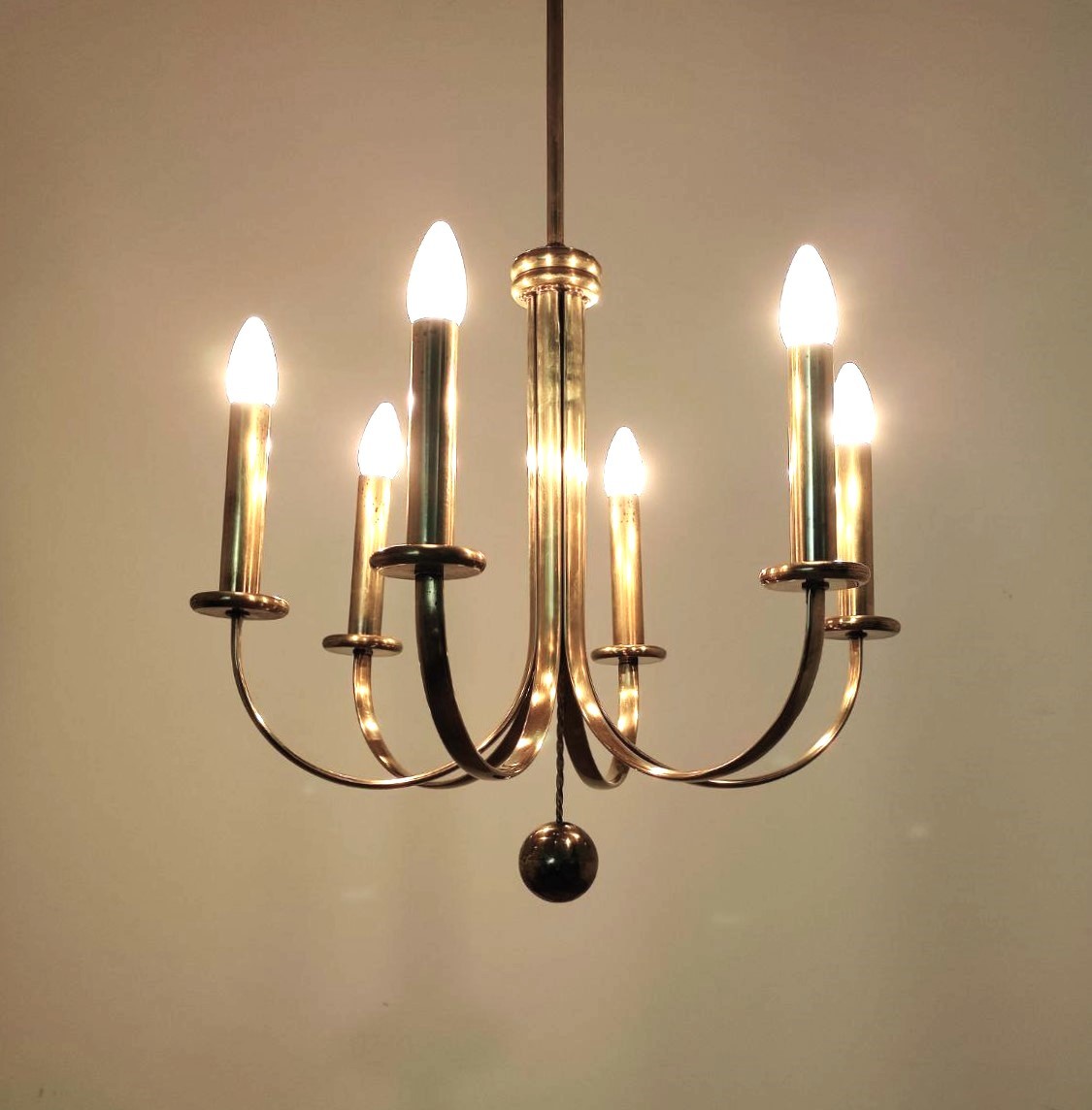 Guglielmo, Ulrich, lampada, 6luci, sei, luci, ottone, brass, lamp, Italia, Italy, lighting, design, 1950s, anni50,